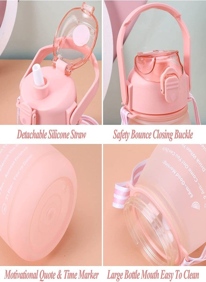 HaRvic Portable 1500ml Motivational Water Bottle with Straw Cute Water Bottle Jug with Strap and Stickers for Kids Fitness Gym Workouts Outdoor Sports Bottle for Women Men (Pink) - Image 2